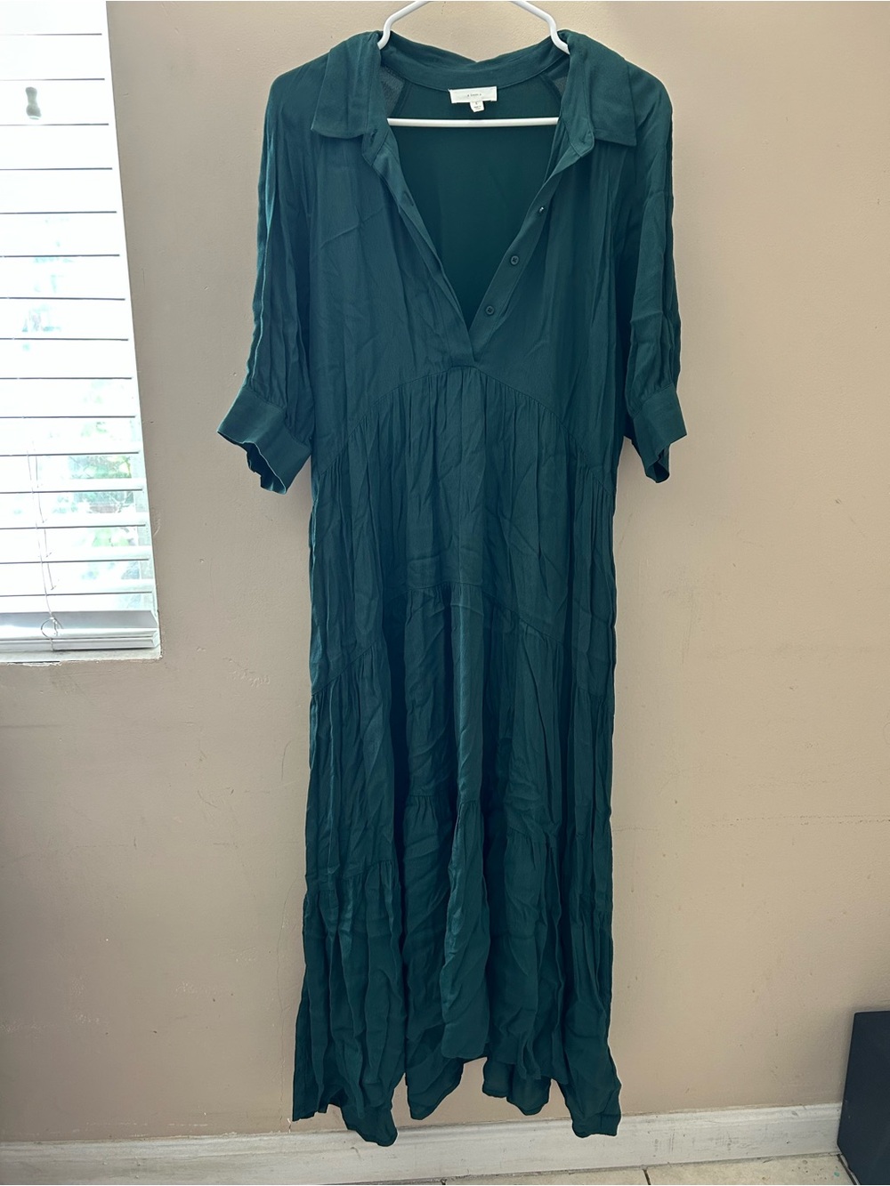 Deep Teal V-Neck Maxi Swim Cover-Up with Collar